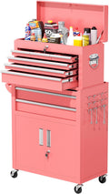 Greenvelly Tool Chest, 8-Drawer Rolling Tool Chest with Hooks and Lockable Wheels,Metal Storage Detachable Top Tool Box with Lockable Wheels for Garage,Workshop,Art Studio(Pink)