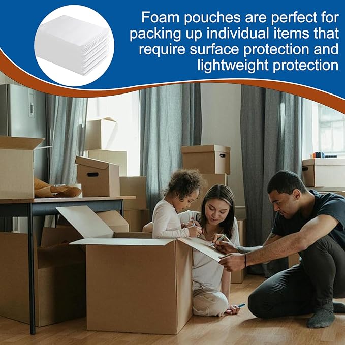 100 Pack Foam Pouches, Cushion Foam Wrap Pouches for Moving and Storing, 12"x14" Foam Wrap Pouches Protect Fragile Items, Protect Mug, Glasses, China, and Dishes, Packing Supplies