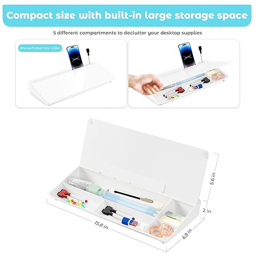 Glass Desktop Whiteboard with Storage, Desk Dry Erase Board Small White Board for Desk, Computer Keyboard Stand Includes 4 Markers, 1 Eraser for Office, Home, School Supplies