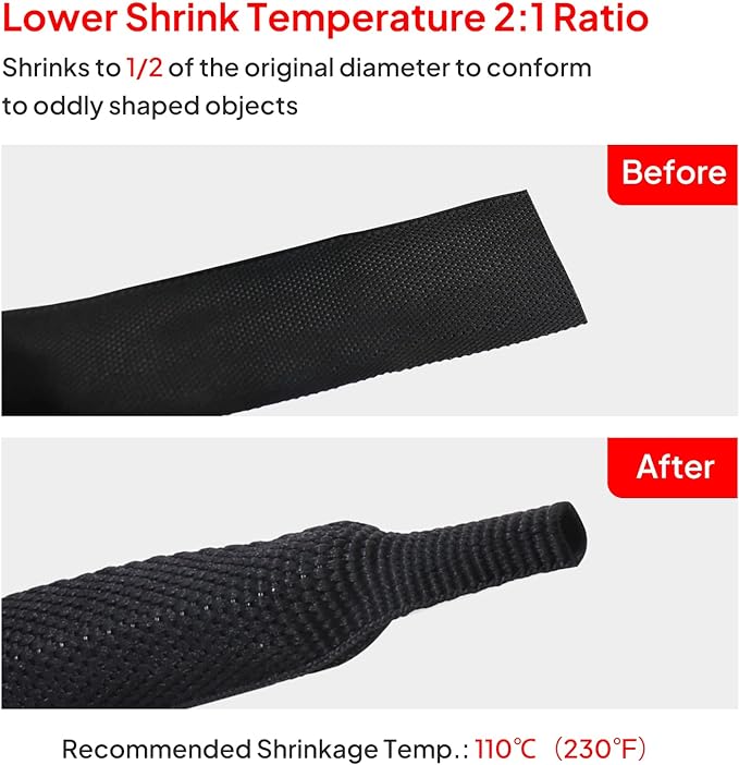 2 in 1 Heat Shrink Braided Sleeving Fabric Tubing-Ideal fit Irregular Shape Hose/Cable/Wire (3/4"(19mm), 22FT)