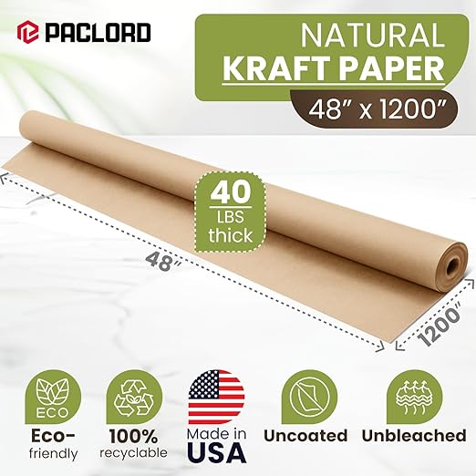 48" x 1200" (100 ft) Natural Kraft Paper Roll – USA Made Non-Toxic, Odorless, 100% Recyclable Brown Wrapping Paper for Shipping, Packaging, Crafting & Gift Wrapping