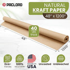 48" x 1200" (100 ft) Natural Kraft Paper Roll – USA Made Non-Toxic, Odorless, 100% Recyclable Brown Wrapping Paper for Shipping, Packaging, Crafting & Gift Wrapping