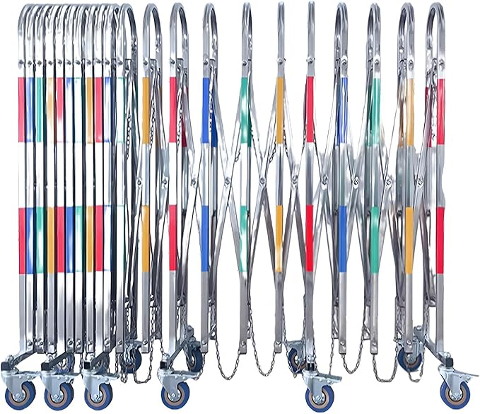 Stainless Steel Expandable Safety Barriers with Wheels - Foldable Crowd Control for Schools, Construction Sites, Garages, Roads (1.1x6m/3.6x19.7ft)