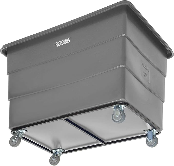 Global Industrial 20 Bushel Plastic Bulk Box Truck, Steel Chassis Base, 1200 lbs. Capacity, 4" Non-Maring Rubber Casters, Gray, 50-2/5"L x 34-3/5"W x 35-3/5"H