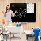 MaxGear Glass Whiteboard 48x36 Inches Wall Mounted, Magnetic Black Dry Erase Board with 1 Eraser, 1 Accessory Tray, 4 Markers and 6 Magnets, Large Frameless White Board for Office, School, Home