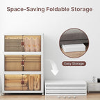480Qt Stackable Storage Bins with Lids, 3 Pack Large Collapsible Bins with Wheels, Plastic Cabinet with Doors, Foldable Closet Organizers and Storage for Home, Dorm, Office, White