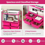 Giantex Rolling Storage Cart w/ 4 Drawers 2 Shelves Metal Rack Shelf Home Office School Beauty Salon Utility Organizer Cart with Wheels, Hot Pink