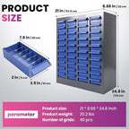 40 Drawers 21x9x25 Inch Bolt and Nut Organizer, Stainless Steel Parts Cabinet with Shelfs & Labels Bolt and Nut Tool Storage Cabinet for Workshop Tool & Hardware Storage and Organization