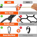5’ x 7'Cargo Net for Pickup Truck Bed Stretches to 10' x 14' Heavy-Duty, Mesh Square Latex Bungee Netting with 14 Metal Carabiners + 14 Hooks- Compatible with Ford, Dodge RAM, Chevy, Toyota
