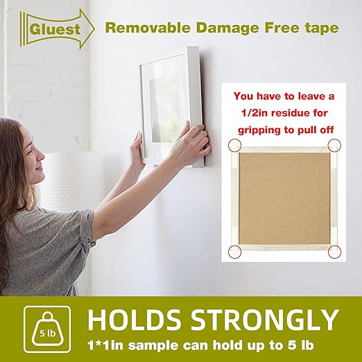 Damage Free Double Sided Tape 0.39in x 20ft, Removable Picture Hanging Strips Residue Free, Heavy Duty Mounting Tape, Wall Tape No Damage Strong Adhesive Strips Foam Tape