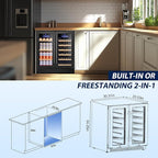 Tylza 30 Inch Wine and Beverage Refrigerator, Dual Zone Wine Beverage Cooler 30" with French Door, Under Counter Wine Beer Fridge Built-In or Freestanding, Holds 29 Bottles and 110 Cans, Black
