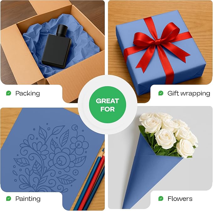IDL Packaging 36" x 1200" (100 feet) Blue Kraft Paper Roll - USA-Made Quality Craft Paper for Gift Wrapping, Kids' Arts & Crafts, School Projects - 100% Recycled Natural Material 50lb Thickness