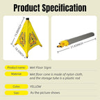 Wet Floor Signs - 2PCS Pop UP Bilingual Yellow Cones Wet Floor Sign with Wall Mounted Storage Tube Foldable, Slip Carefully Safety Cone Signs For Commercial & Office