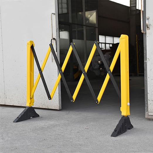 8.5' Ft Expandable Barriers, Yellow Black Extensible Mobile Barricades, Flexible Crowd Control Barriers Guard with Heavy-Duty Rubber Base, Portable Retractable Traffic Fence (2)