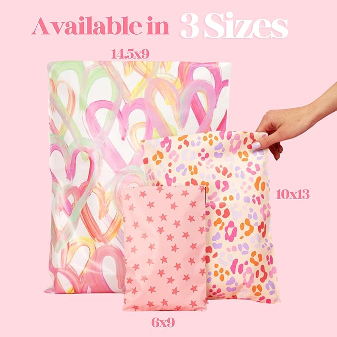 14.5x19 Designer Poly Mailer 100 Pack Heavy Duty Waterproof Self Seal Shipping Bags for Small Business Large Mailing Envelopes Bulk Tear Resistant Cute Packaging Seeing Stars Pink