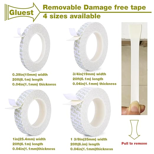 Removable Double Sided Tape for Walls,1IN x 20FT Heavy Duty Mounting Tape, No Damage Wall Tape Damage Free Adhesive Strips Picture Hanging Strips Poster Strips Decor Home Office School Dorm