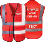 Personalized Safety Vest Custom High Vis Vest Customize Logo Safety Vest with Reflective Strip 5 Pockets Workwear