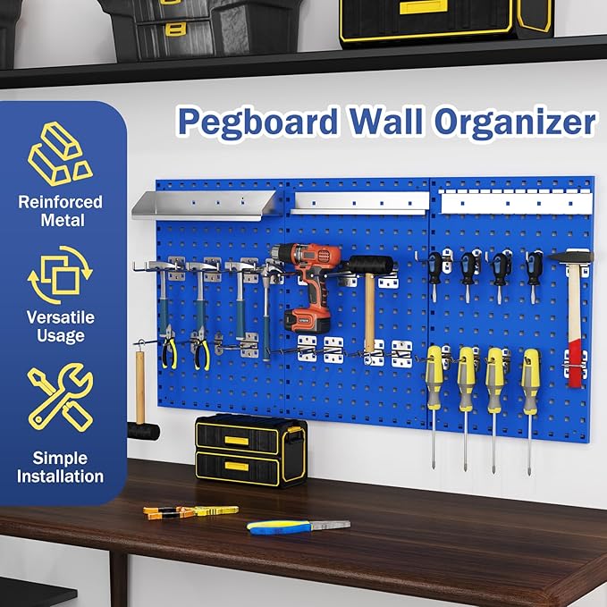 Goplus Garage Pegboard, Metal Pegboard Tool Organizer Kit with 3 Pegboards & 28 PCs Hanging Accessories, Heavy Duty Pegboard Wall Organizer, Peg Board for Workshop, Tool Storage