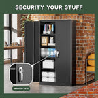 Greenvelly Metal Cabinet with Lock,72" Metal Storage Cabinet with 2 Doors and Adjustable 4 Shelves, Locking Cabinet for Home Office, Garage(36" W x 18" D)