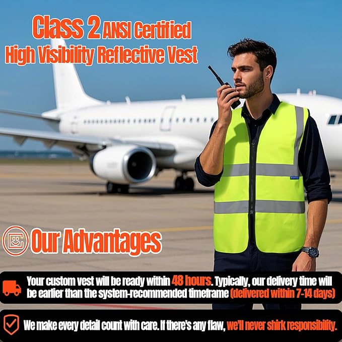 BeautyWill Custom Safety Vest Customized Logo Class 2 High Visibility Reflective Vest with Pockets Construction workwear