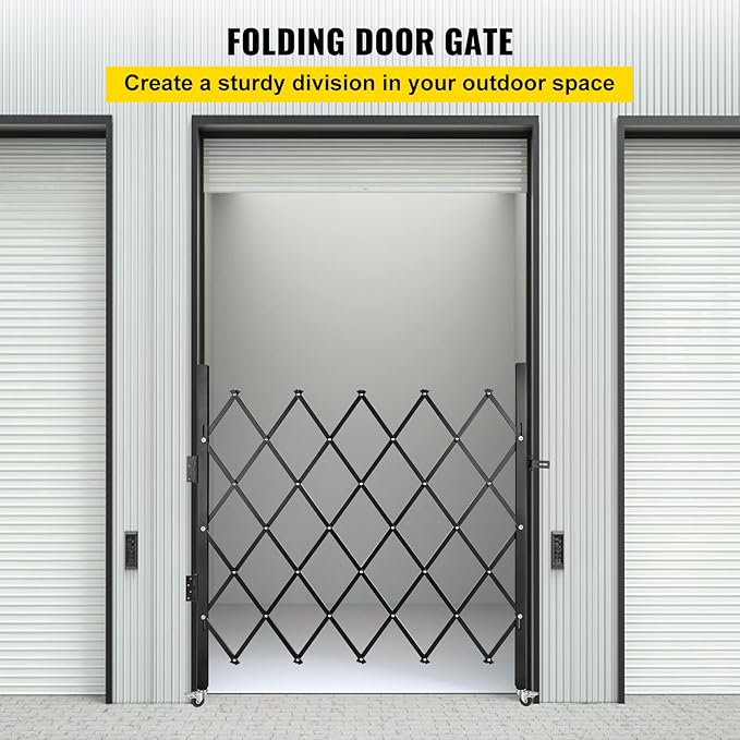 VEVOR Single Folding Security Gate, 51.57" H x 42" W Folding Door Gate, Steel Accordion Security Gate, Flexible Expanding Security Gate, 360° Rolling Barricade Gate, Scissor Gate or Door with Padlock