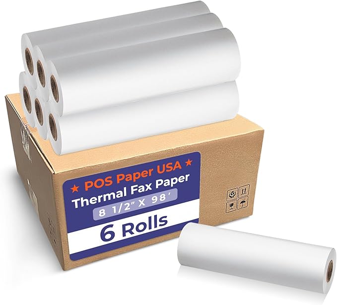 8 1/2" x 98' Thermal Fax Paper (6 Rolls/Case) - BPA Free