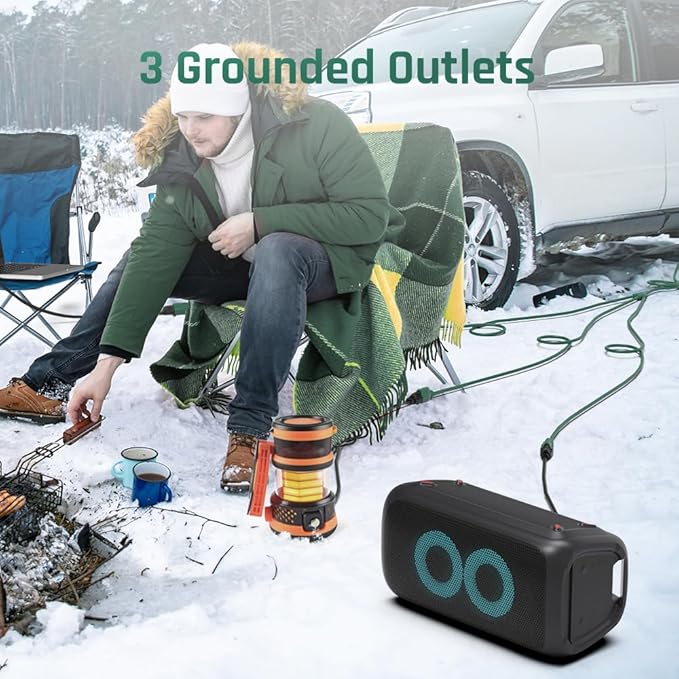 15FT Outdoor Green Extension Cord with Multiple Outlets, Evenly Spaced 3 Outlets, Light Duty 16/3 SJTW Cable with Grounded Plugs, 13AMP 1625W 125V 16AWG, ETL Listed