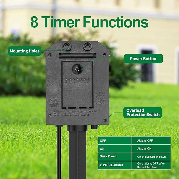 TiFFCOFiO Outdoor Power Strip with 50 FT Extension Cord, 100FT Remote Control, Dusk to Dawn Light Timer Waterproof, 6 Grounded Outlets for Yard, Pool and Garden, ETL Listed (50 FT)