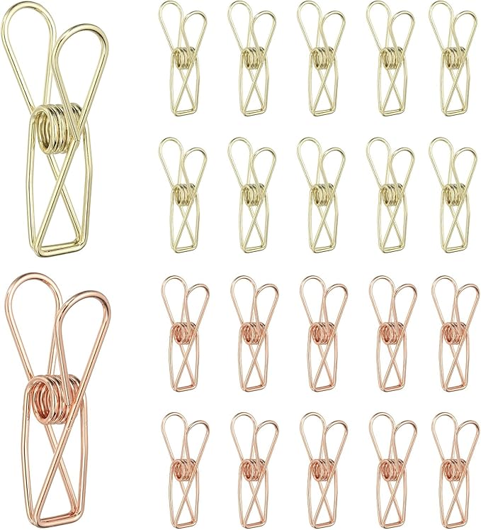PATIKIL 50Pcs Paper Office Binder Clips, 1.26" Small Metal Wire Hollow Out Paper Clamps Long Tail Binder Clips for Photo Clothes Hanging Office Home Kitchen Food Package, Gold/Rose Gold