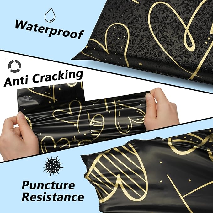 Poly Mailers 6x9 Inch 100 Pcs, Heart printed Thank You Shipping Bags with 2.4mil Thickness, Waterproof Mailing Envelopes, Strong Self-sealing Adhesive Poly Bags for Shipping