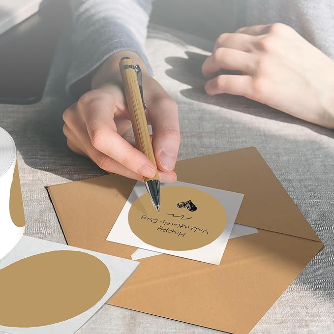 2 Inch Brown Round Thermal Labels,600 Labels/Roll, Self-Adhesive Circle Inventory Stickers, Multi-Purpose Round Roll Thermal Printing Stickers for Business and Domestic Use