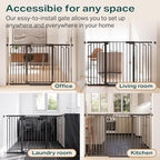 Cumbor 36" Extra Tall Baby Gate for Stairs, 29.7-57" Extra Wide Dog Gate for Doorways Hallways, Pressure Mounted Child Gate for Wide Opening, Auto Close Personal Safety for Babies and Pets, Black