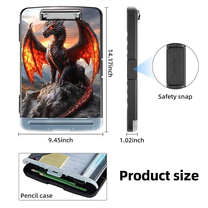 Clipboard with Storage Box & Pen Holder,Heavy Duty Clip Boards 8.5x11 for Nursing,High Capacity,School & Office Supplies,Dragon Majesty