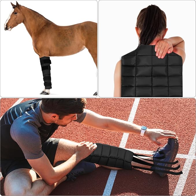 QWORK Horse Ice Leg Wraps - Reusable Gel Ice Pack Therapy Set of 2 - for Horses Injuries, Swelling, Arthritis, Black