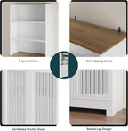 Bathroom Storage Cabinet - 46.7" Freestanding Tall Cabinet with Slatted Doors and Open Shelves, Adjustable Shelves, White Bathroom Organizer for Small Spaces, Bathroom Linen Tower with Closed Storage