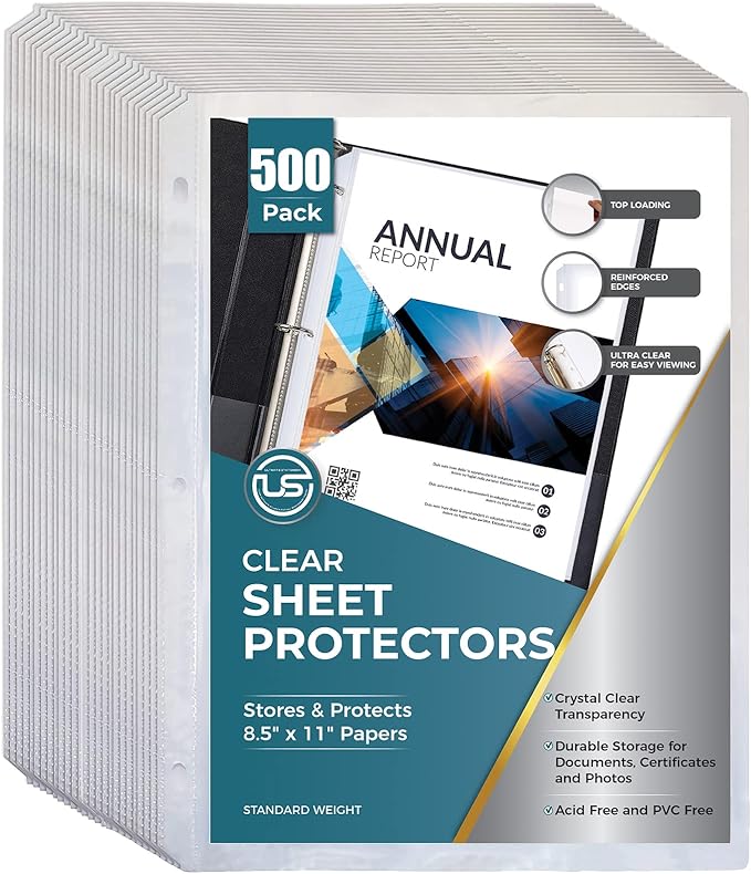 Sheet Protectors, 500 Count Bulk Clear Page Protectors for 3 Ring Binder, Top Loading Plastic Sleeves 8.5 x 11 inch