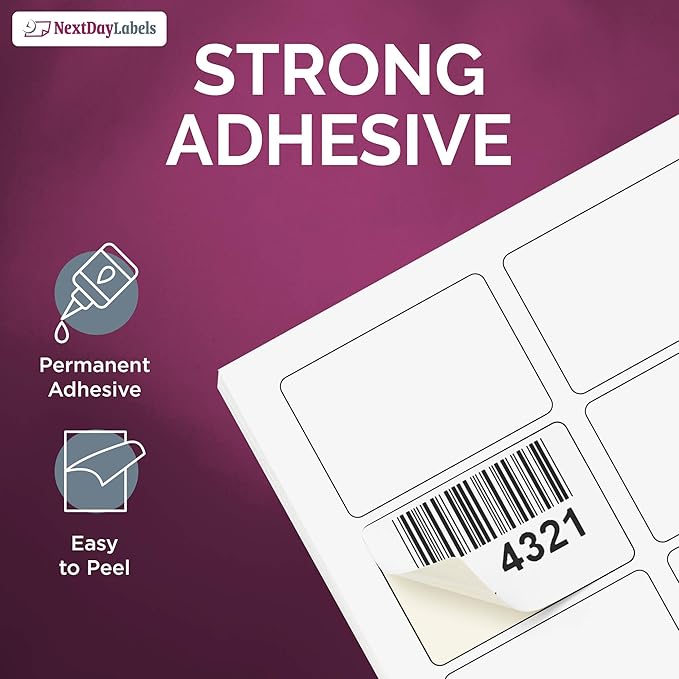 NextDayLabels – 3-3/8" x 2-1/3" Rectangular Sticker Labels for Printer - White Laser/Inkjet Printer Labels Return Address Labels Shipping Label Stickers (25 Sheets, 8 Per Sheet, 200 Labels)