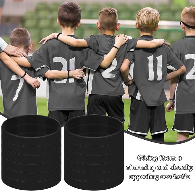 100 Pieces Blank Rubber Bracelets Sport Elastic Band, Ssolid Color Silicone Wristband Unisex For Event, Teen-Black