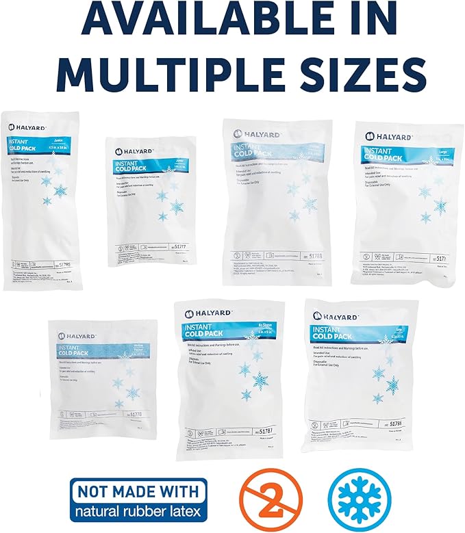 HALYARD Instant Cold Pack Disposable Cold Compress Ice Packs w/Flocking for Swelling Injuries Toothaches Sprains Strains 6 x 9 Inches, 24 Packs Per Case - 51788