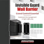 DuraSteel Wall Mount Retractable Belt Barrier - 6.5 Ft Black Safety Belt in Black Casing - Guardian 2.0 Indoor & Outdoor Do Not Cross Caution Tape for Crowd Control Queue Barrier, Line Divider, 10 Pcs