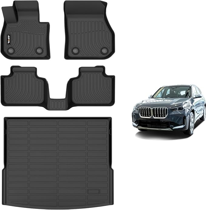 AIPOIL® Floor Mats & Cargo Liner Set for 2023-2025 2026 BMW X1 All Weather Protection TPE Anti-Slip Automotive Full Set Custom Car Mats Accessories - Black