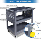 3 Tier Rolling Tool Cart with 6 Dividers, Mesh Panels & Screwdriver Shelf, 500 lbs Capacity, 32.5"x31.5"x15"