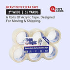 Tape Logic 2" x 55 yds Acrylic Packing Tape 2.6 Mil, Clear (6-Pack) Heavy Duty Packing Tape Rolls for Sealing Boxes at Home, Warehouse, & Office, Supplies for Packaging, Shipping, Moving