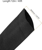 MECCANIXITY Braided Cable Sleeves Heat Shrinkable Fabric Sleeving, 1 9/16" 40ft Black 2:1 Ratio Heat Shrinkable Cord Protector for Harness Cable, Network Cable Protection, Cable Management