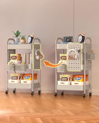 ALVOROG 3 Tier Rolling Cart with DIY Pegboards Metal Utility Cart with Wheels Handles Baskets Hooks, Craft Cart for Office Kitchen Bathroom(Khaki)