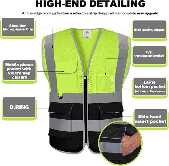 BeautyWill 10/20 Pack Custom Logo Safety Vest,Bulk High Visibility Class 2 Reflective Work Vests