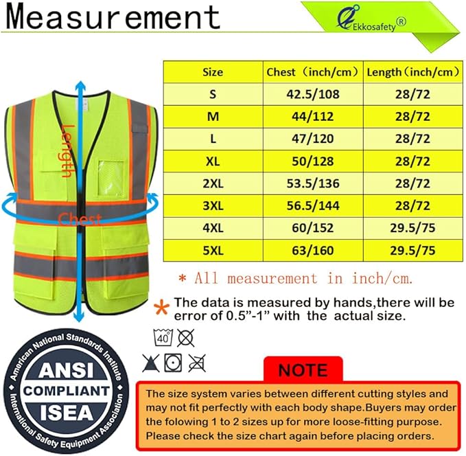 Reflective Mesh Safety Vest for Men Women with 5 Pockets and Zipper Front High Visibility Mesh Vest Hi Vis Construction Work Vest,Meets ANSI/ISEA Standards(EK175-Yellow-4XL)