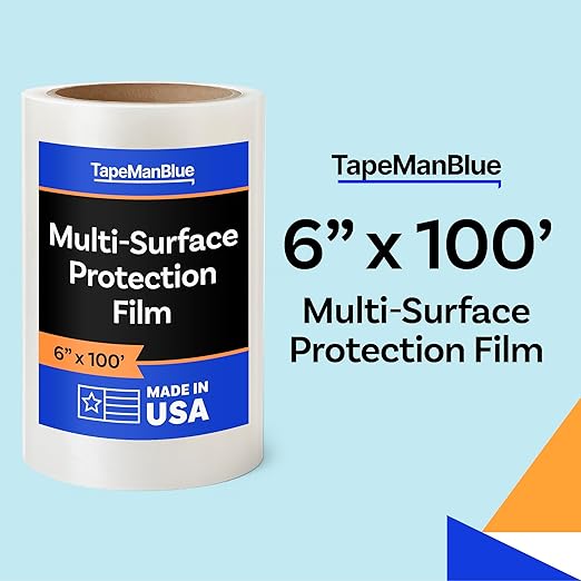 Multi-Surface Protection Film, 6 inch x 100' Roll, Removable Surface Protection Film for Plastic, Metal, Counters, Floors, and Appliances, Clear Self Adhesive Multi-Use Protective Tape