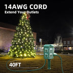 Outdoor Power Strip Waterproof, 40 FT Extension Cord, 6 Grounded Outlets for Christmas Decorations and Inflatables, 15A/1875W, ETL Listed