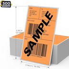 Orange Thermal Labels 3 × 5 Inch Vinyl Self-Adhesive Fanfold Direct Shipping Stickers Waterproof Perforated Printer Decal for Office Warehouse Barcode 300 PCS